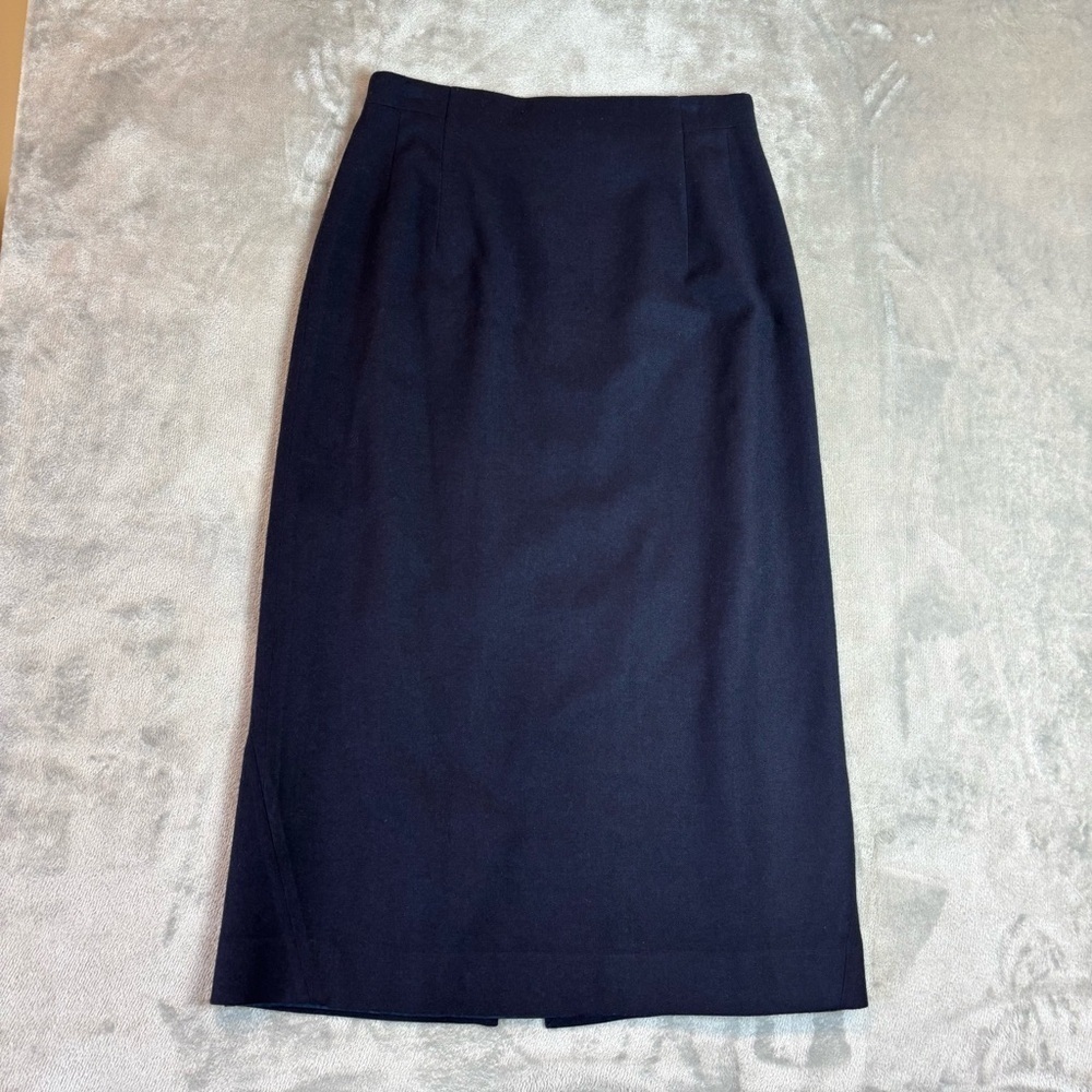 Pursuits Ltd 100% Wool Navy Midi Pencil Skirt Sz 12 Lined Classic Career
